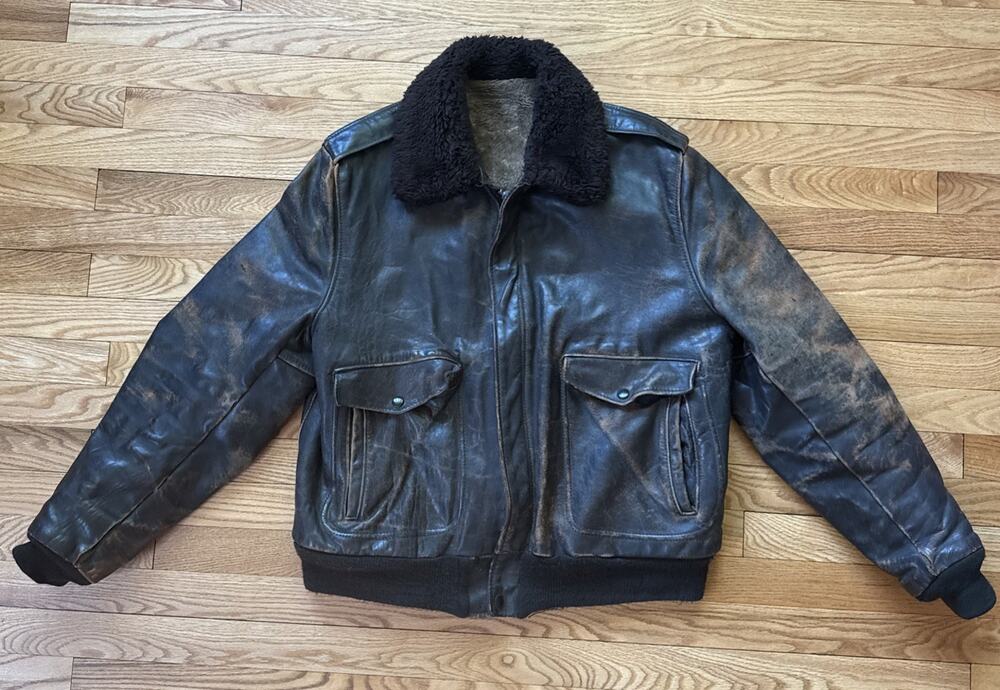 Vintage Schott NYC Brown Leather Flight Jacket Size Med / Large MS SHERPA